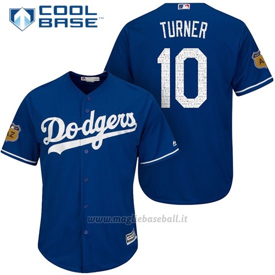 Maglia Baseball Uomo Los Angeles Dodgers Justin Turner 2017 Allenamento Primaverile Cool Base Giocatore